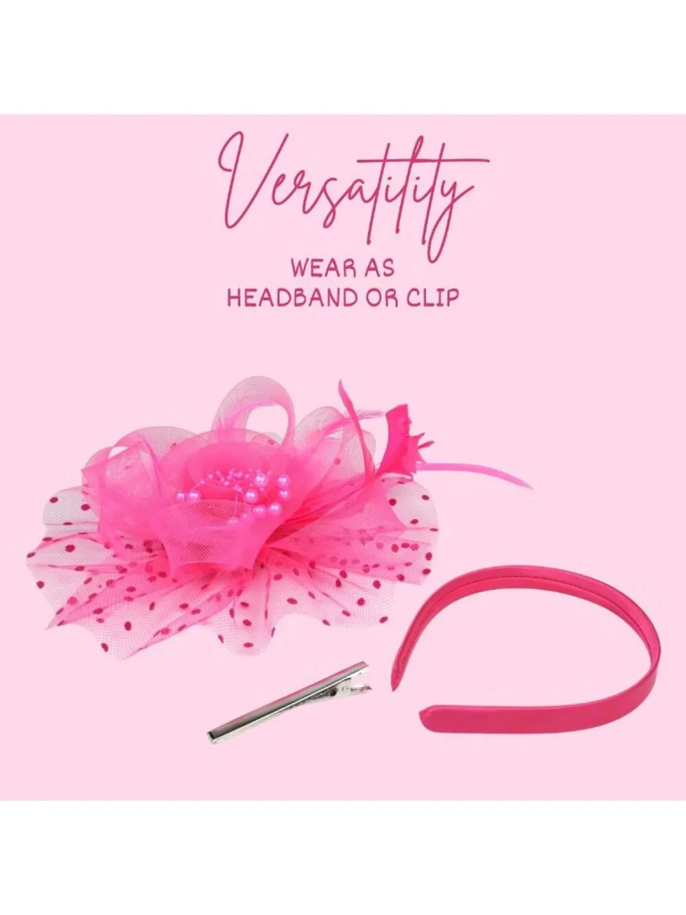 Elegant Pink Fascinator Headband or Hair Clip for Derby, Tea Party & Church